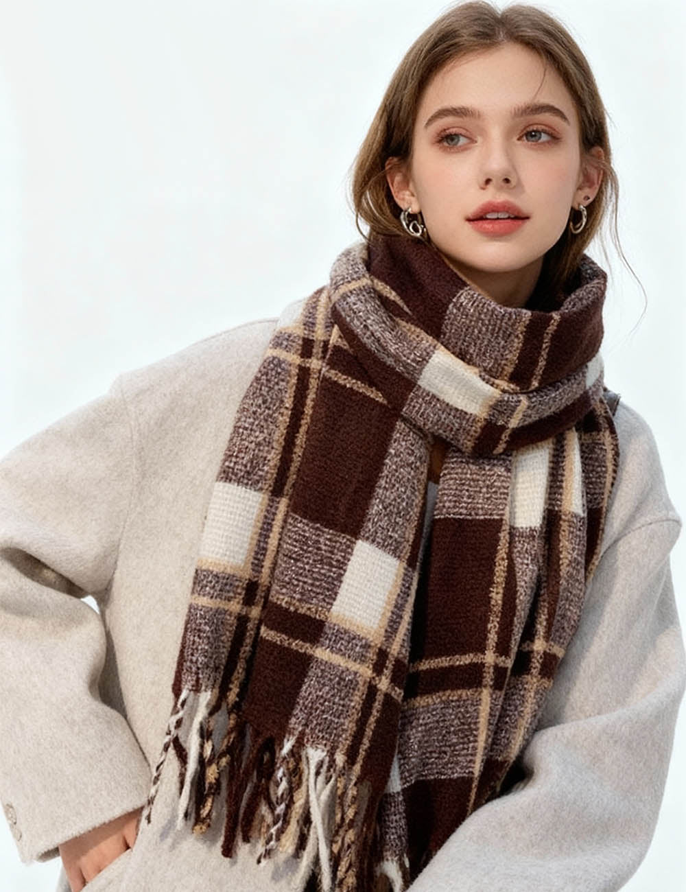 Ladies Soft Winter Checked Tassel Knit Scarf