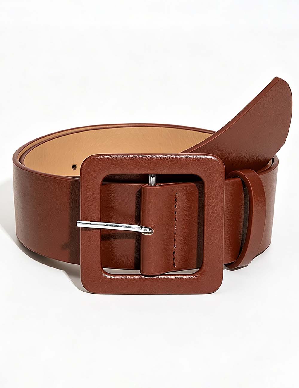 Ladies Chic Square Buckle Solid Color Faux Leather Waist Belt