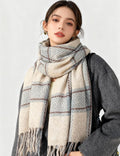 Ladies Vintage Cozy Checked Tassel Knit Scarf