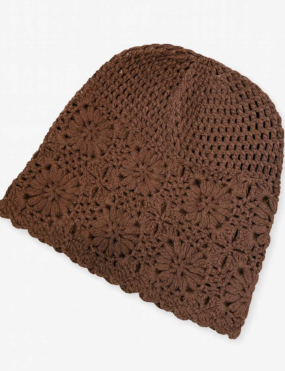 Ladies Boho Crochet Knit Floral Hollow Out Skull Cap Hat