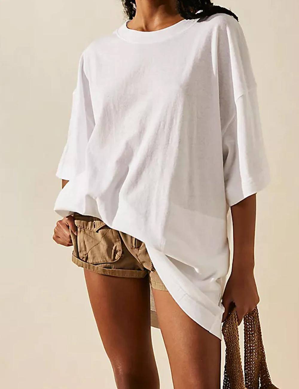 Ladies Soild Color Angled Pocket T-Shirt Mini Dress Box Tee