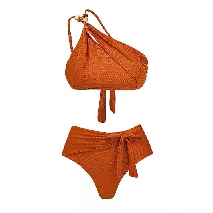 Beads 2PCS Bikini Set with Leaves Print Cover