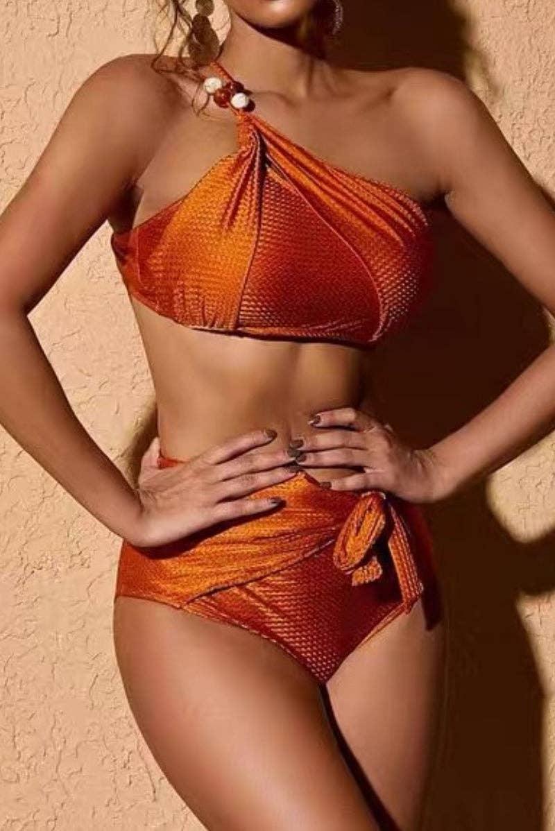 Beads 2PCS Bikini Set with Leaves Print Cover
