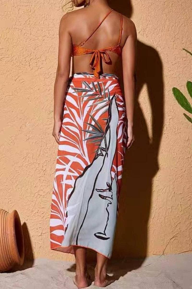 Beads 2PCS Bikini Set with Leaves Print Cover