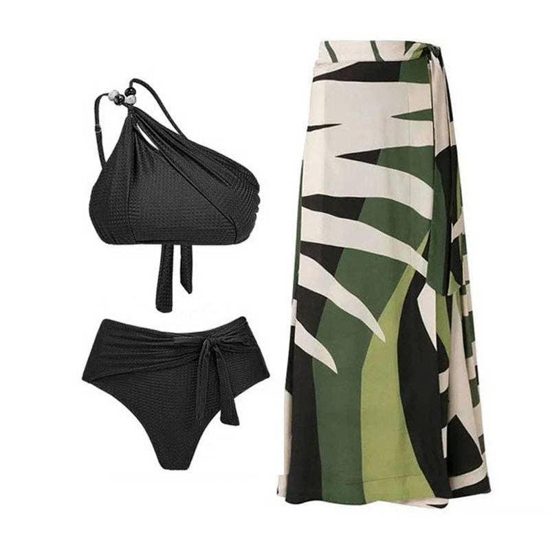 Beads 2PCS Bikini Set with Leaves Print Cover
