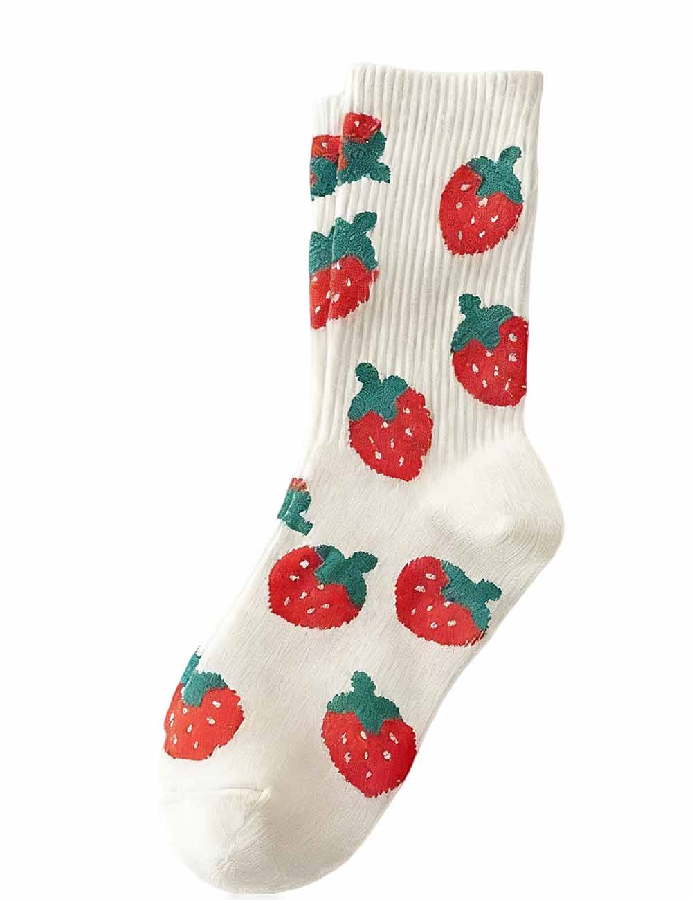 Ladies Cute Strawberry Pattern Midi Calf Socks