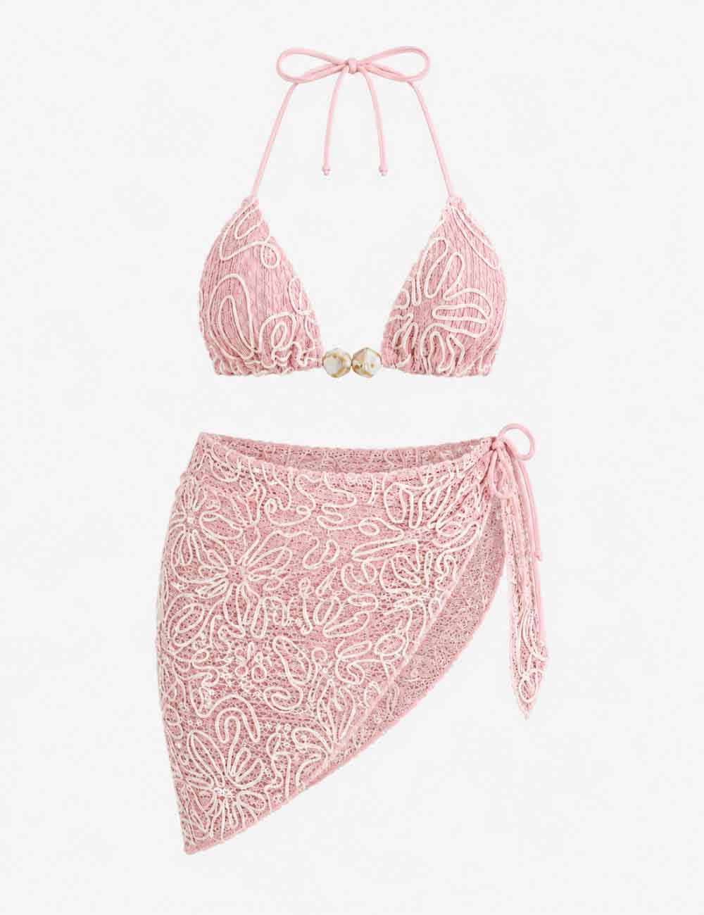 Ladies Crochet Triangle Bikini Set with Wrap Cover Up Skirt