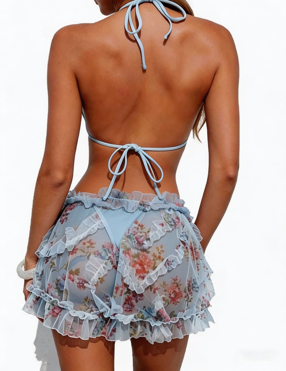 Ladies Triangle Bikini Set with Floral Print Wrap Cover Up Skirt