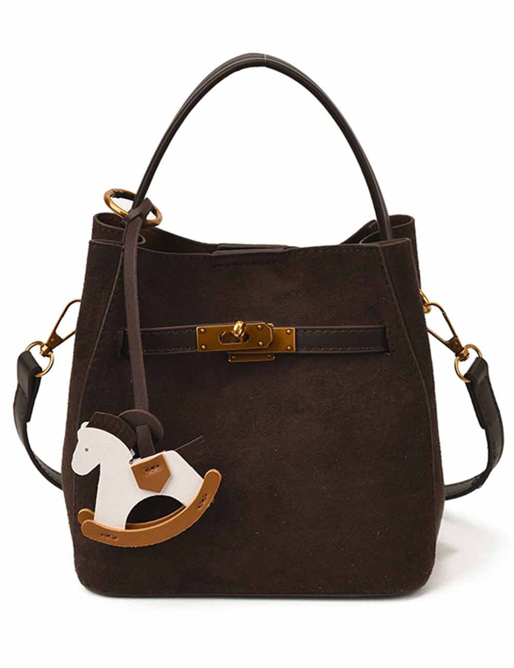 Ladies Vintage Suede Crossbody Handle Bucket Bag