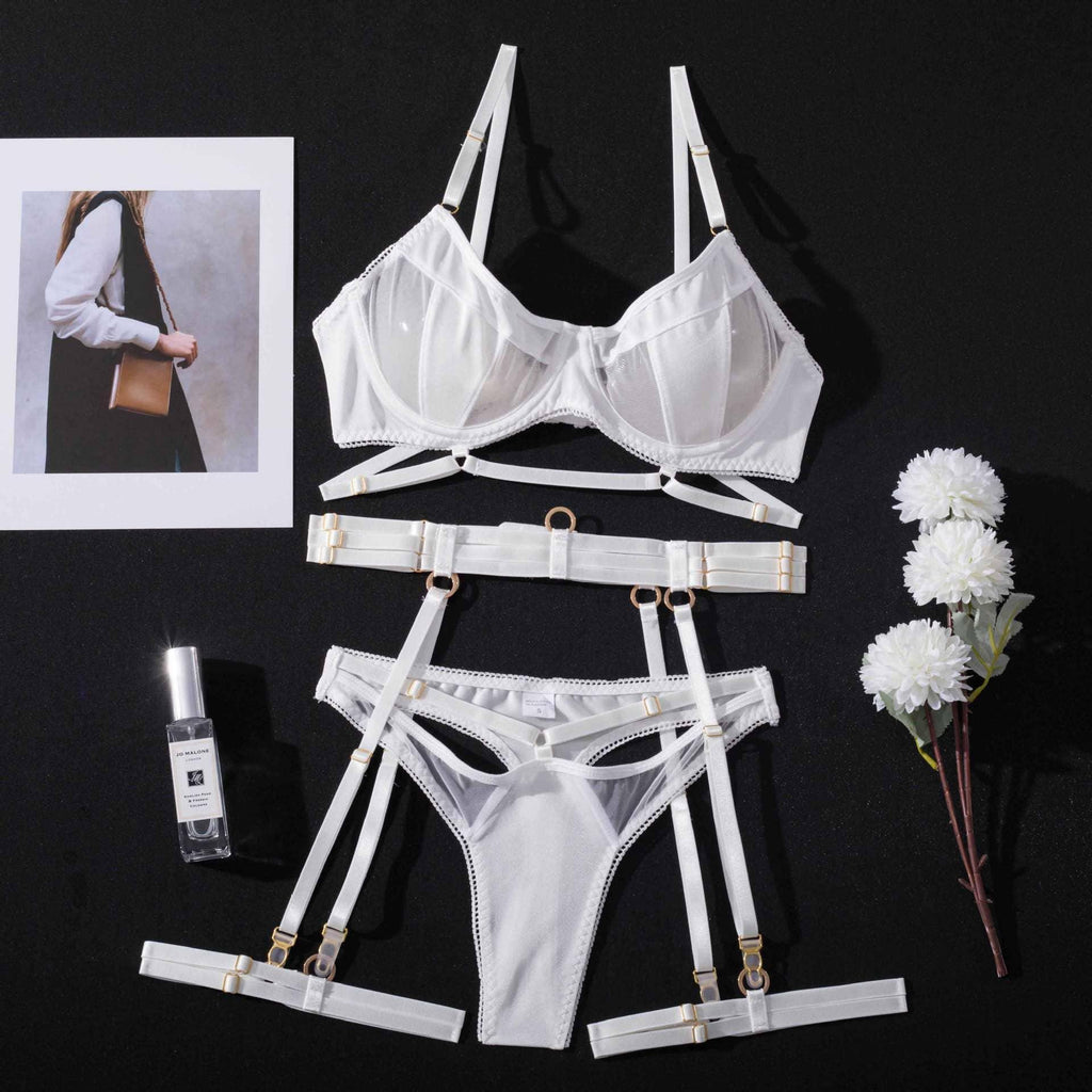 Black See Through Lingerie Set with Garter Belt