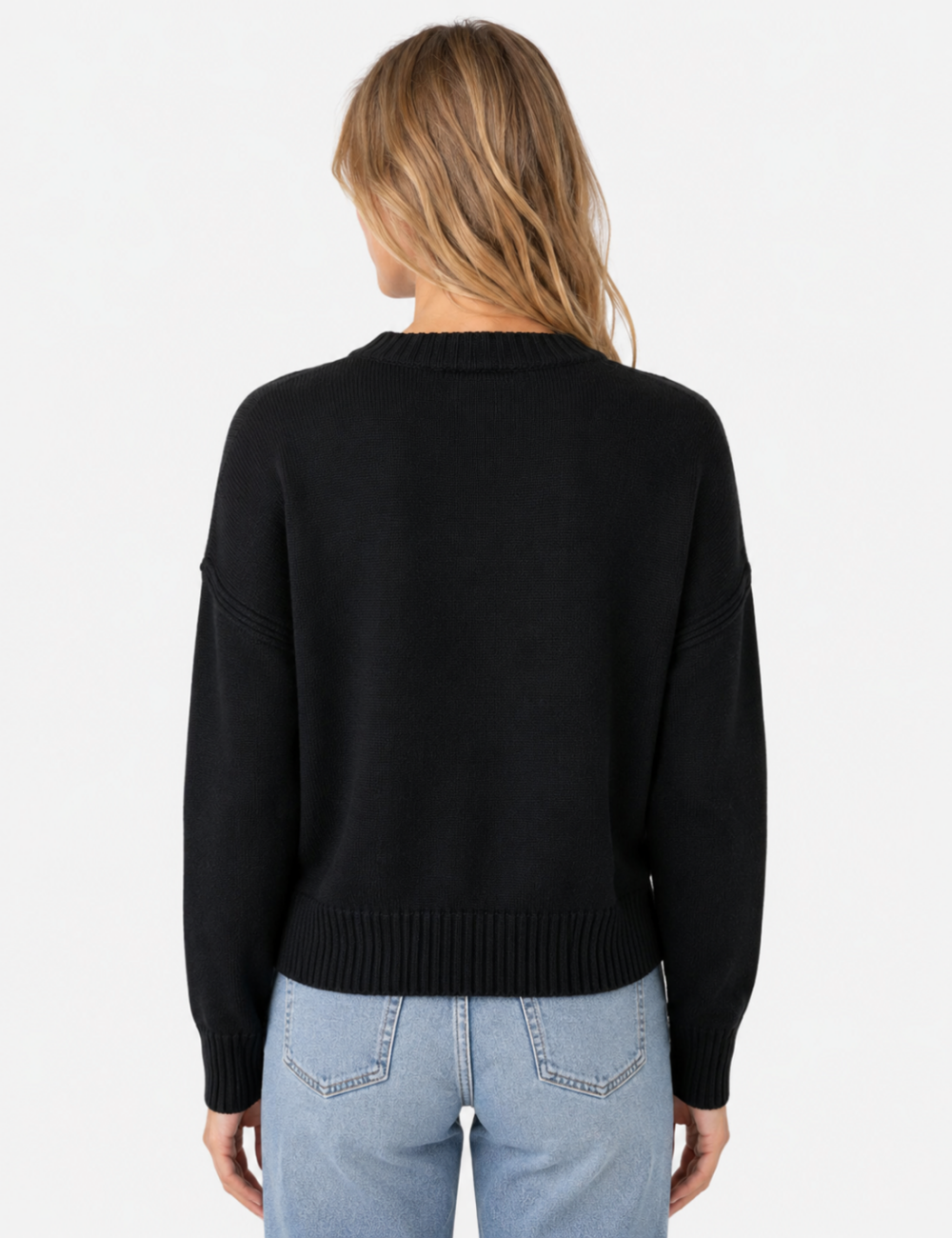 Ladies Crew Neck Cropped Knit Sweater