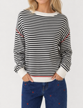 Ladies Color Block Striped Boat Neck Long Sleeve Knit Sweater