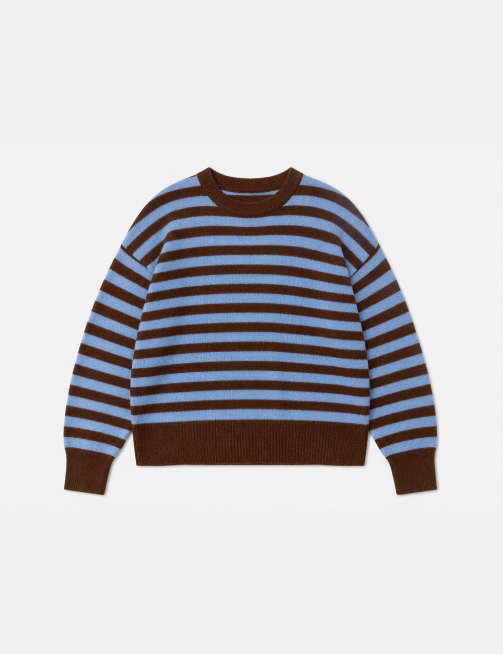 Ladies Horizontal Stripe Crew Neck Drop Shoulder Knit Sweater