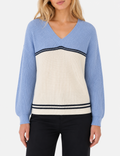 Ladies Long Drop Shoulder Sleeves V Neck Sweater