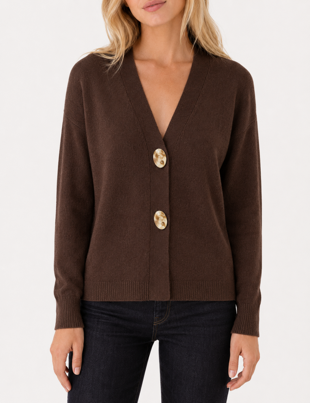Ladies V Neck Gold Buttons Knit Cardigan Top