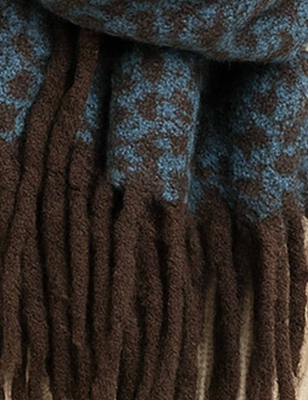 Ladies Vintage Floral Jacquard Fringe Oblong Knit Scarf