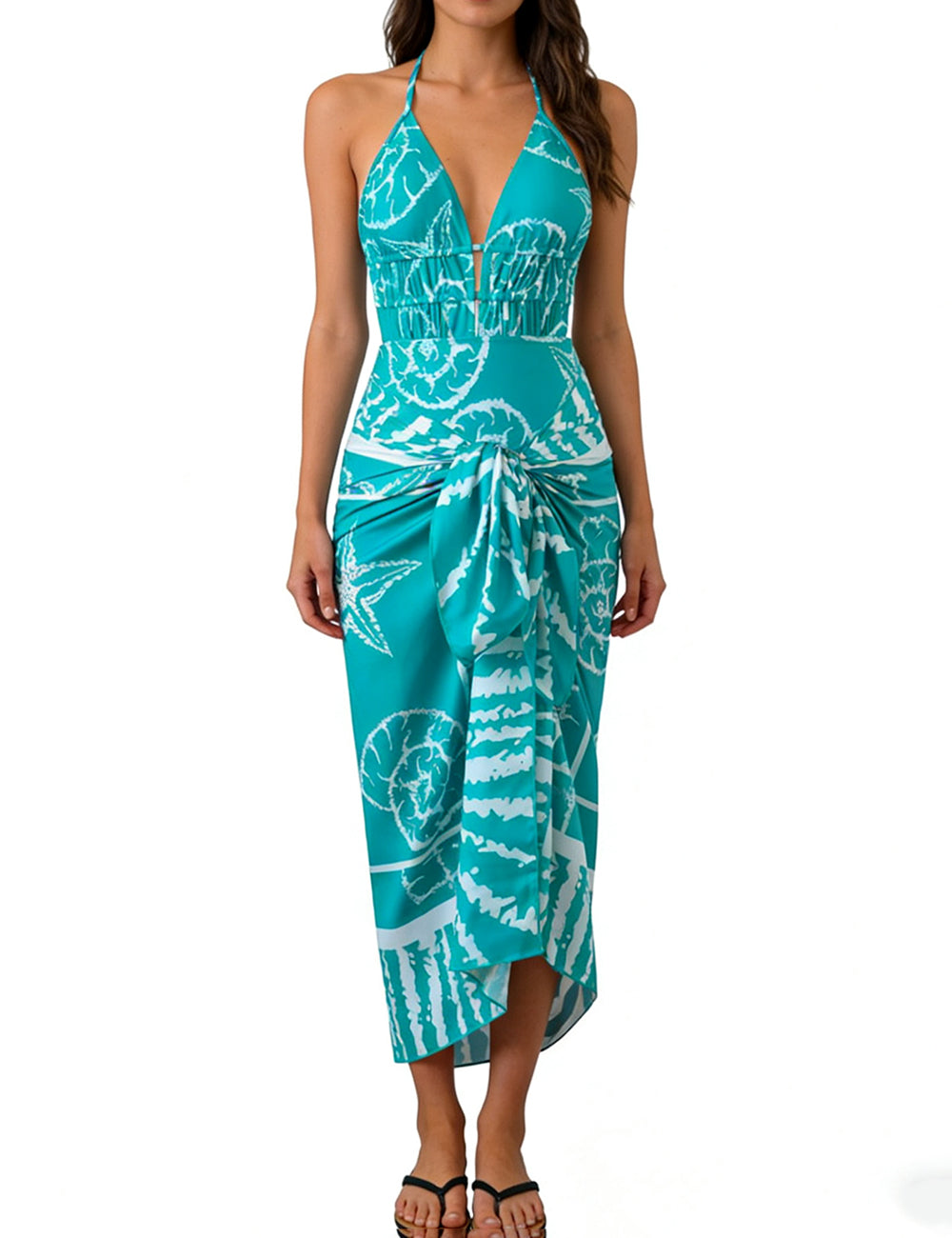 Ladies Marine Print Beach Sarong Wrap Tie Swim Cover Up