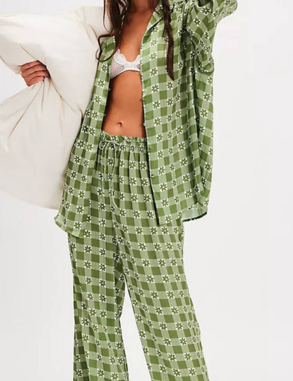 Ladies V-Neck Floral Print Top & Pants Set SKST51306