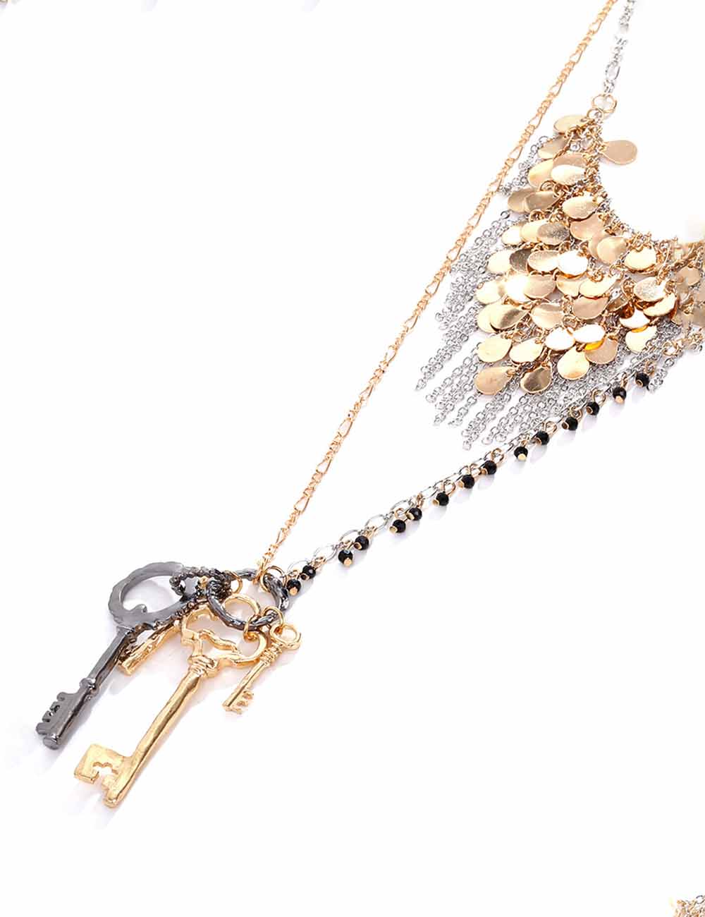 Ladies Key Coin Pendant 2PCS Layer Chain Necklace Set
