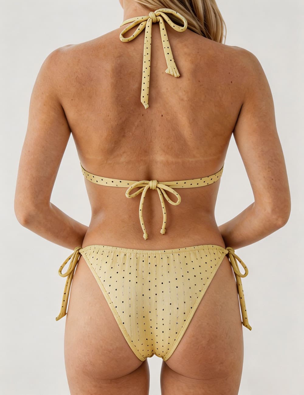 Ladies Solid Color Halter Triangle Bikini Set with Cover Up