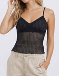 Ladies Rhinestone V-Neck Sheer Mesh Cami Top