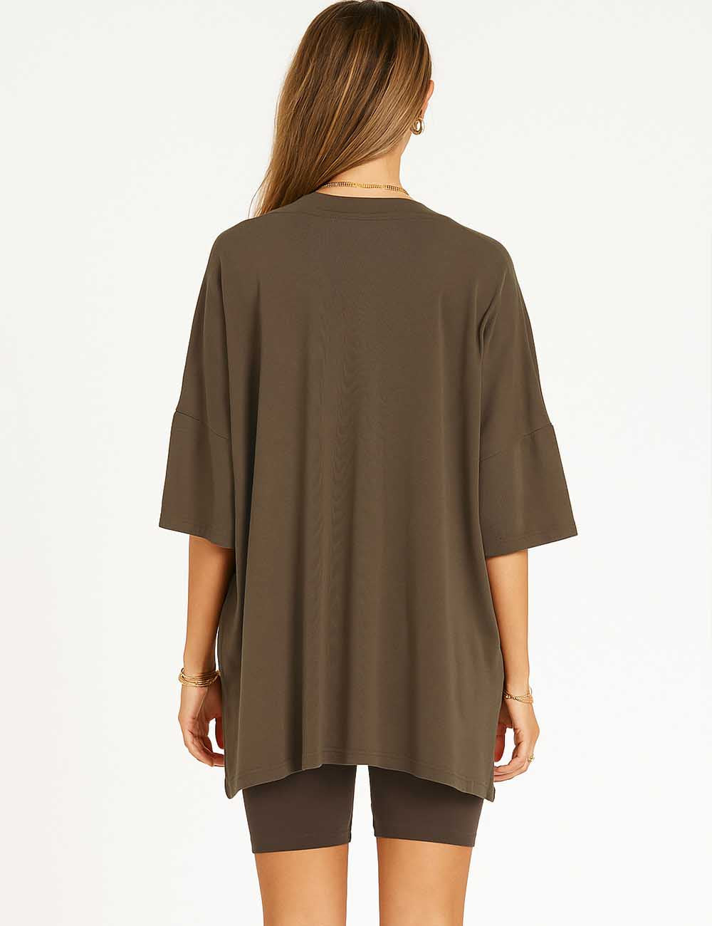 Ladies Solid Loungewear Outfits Loose Top & Slim Shorts Set