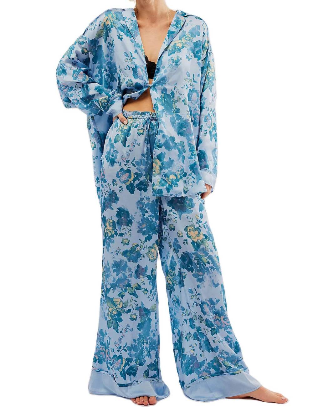 Ladies V-Neck Floral Print Top & Pants Set SKST51306