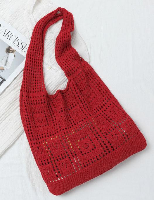 Ladies Square Knit Solid Color Tote Bag SKAB4110