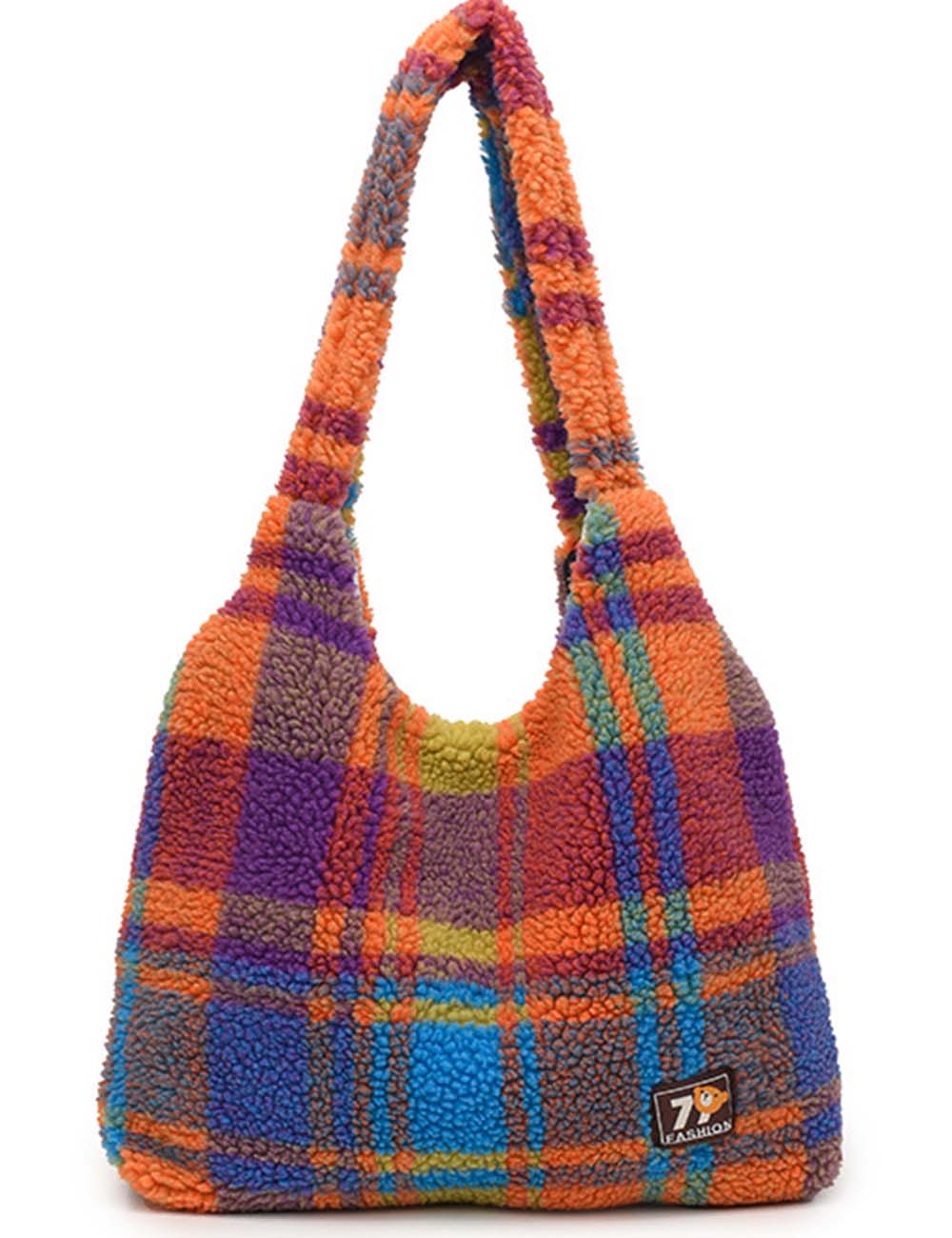 Ladies Sherpa Hanging Bag Plaid Pattern Shoulder Bag