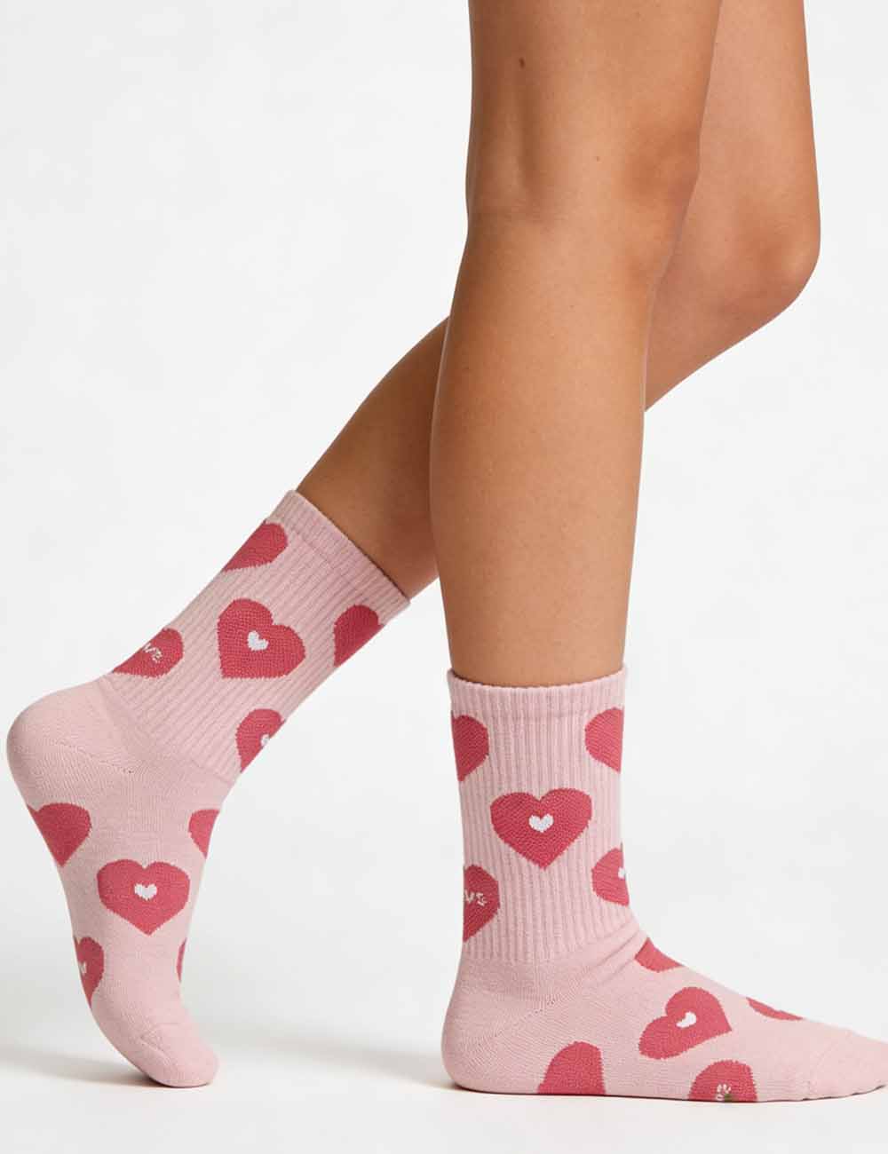 Ladies Valentine's Heart Pattern Knit Midi Calf Socks