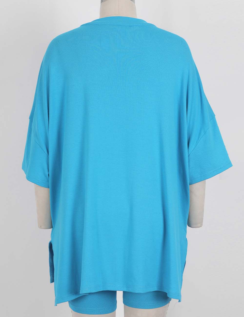 Ladies Solid Loungewear Outfits Loose Top & Slim Shorts Set