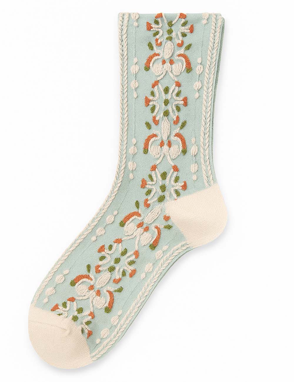 Ladies Vintage Floral Jacquard Mid Calf Socks