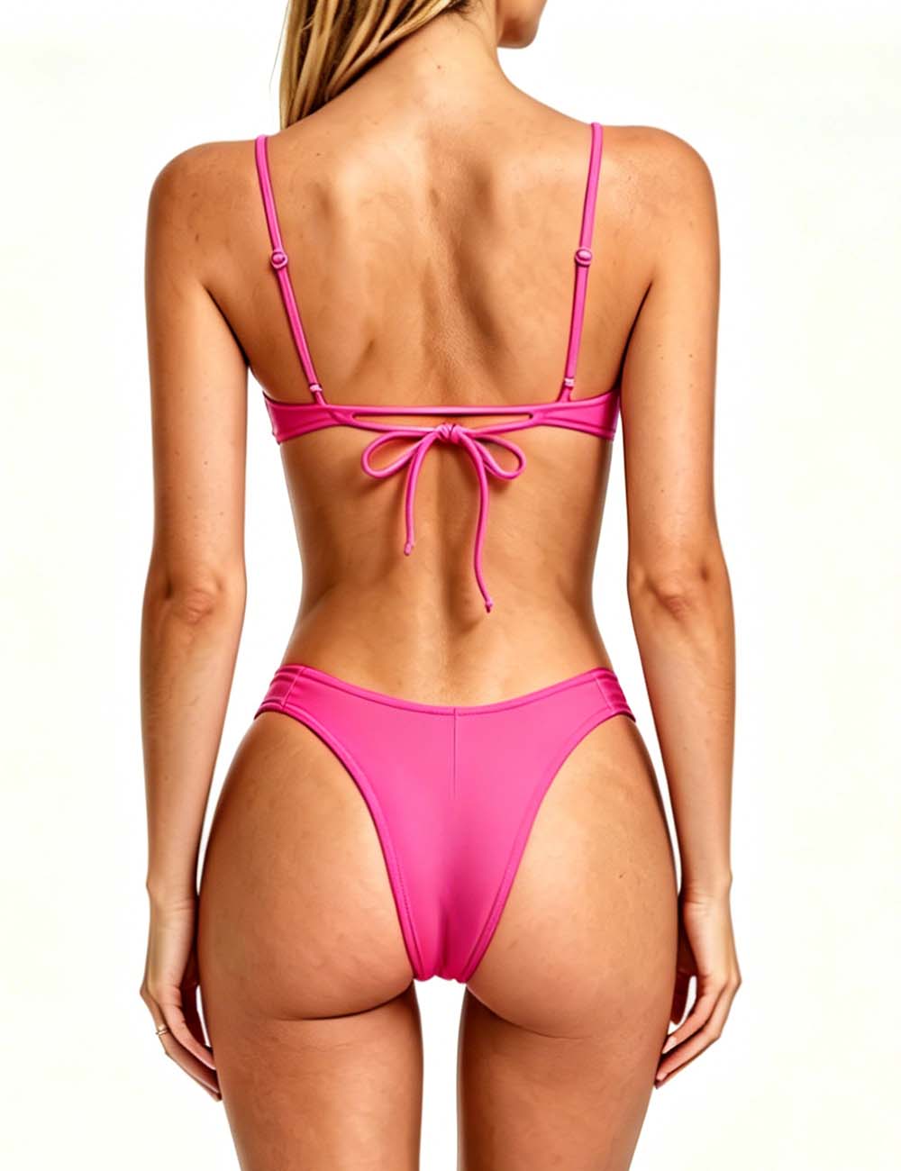 Ladies Solid Color Spaghetti Ruched Underwire Bikini Set