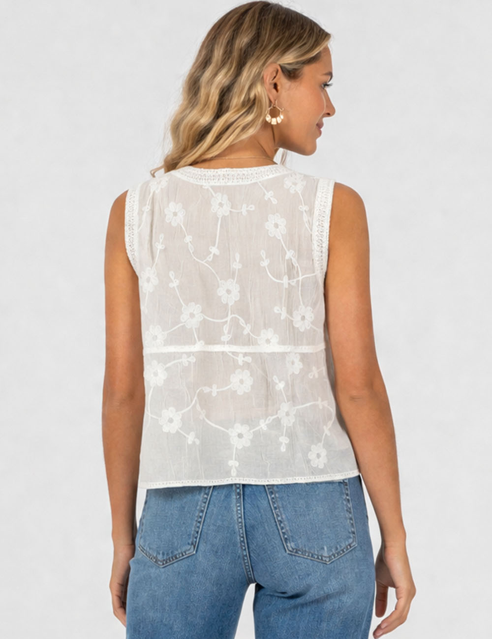 Ladies Boho Floral Embroidered V-Neck Button Front Vest