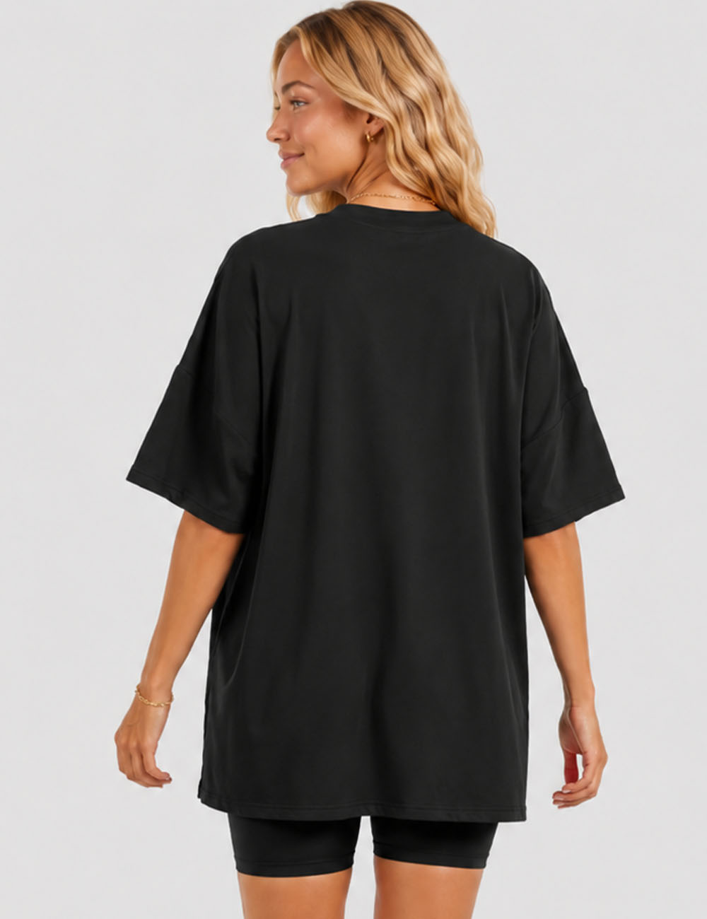 Ladies Solid Loungewear Outfits Loose Top & Slim Shorts Set