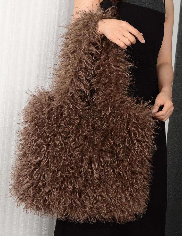 Ladies Faux Mongolian Fur Looking Tote Bag SKAB4092