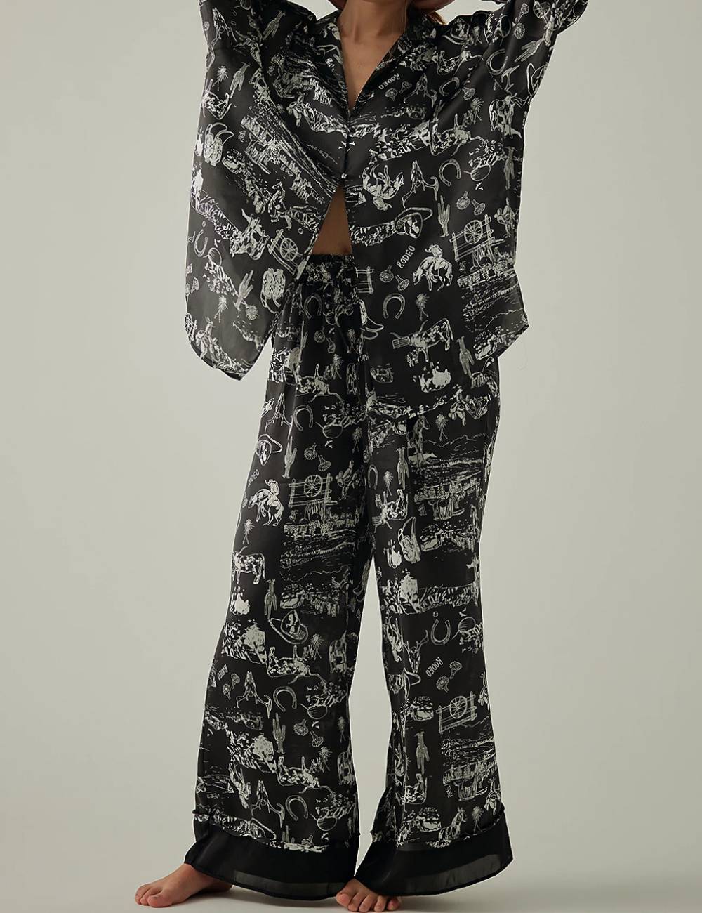 Ladies V-Neck Floral Print Top & Pants Set SKST51306