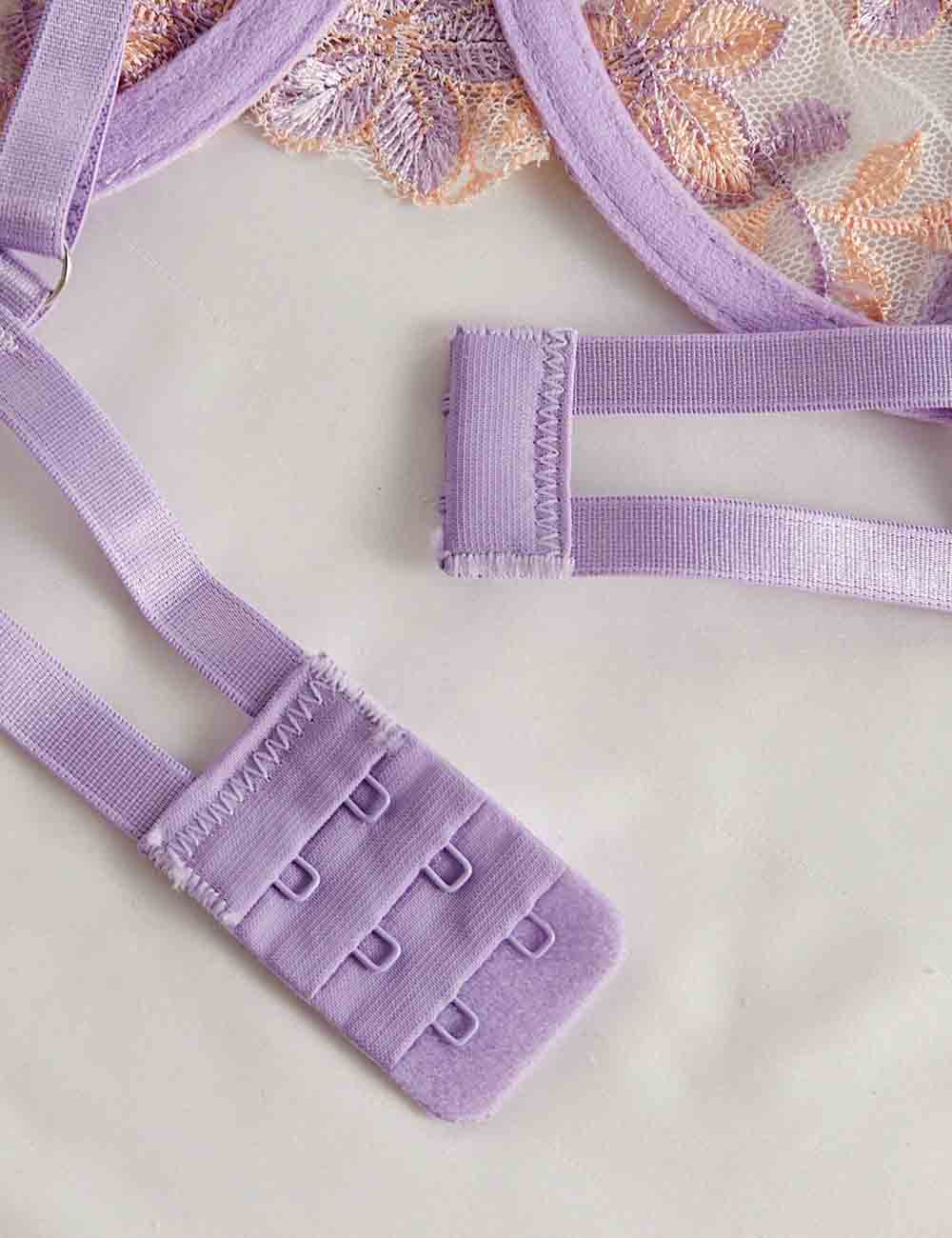 Ladies Floral Embroidery See Through 2PCS Lingerie Set 8XX0111