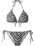Ladies Zebra Print Swimwear Halter Triangle Bikini Set