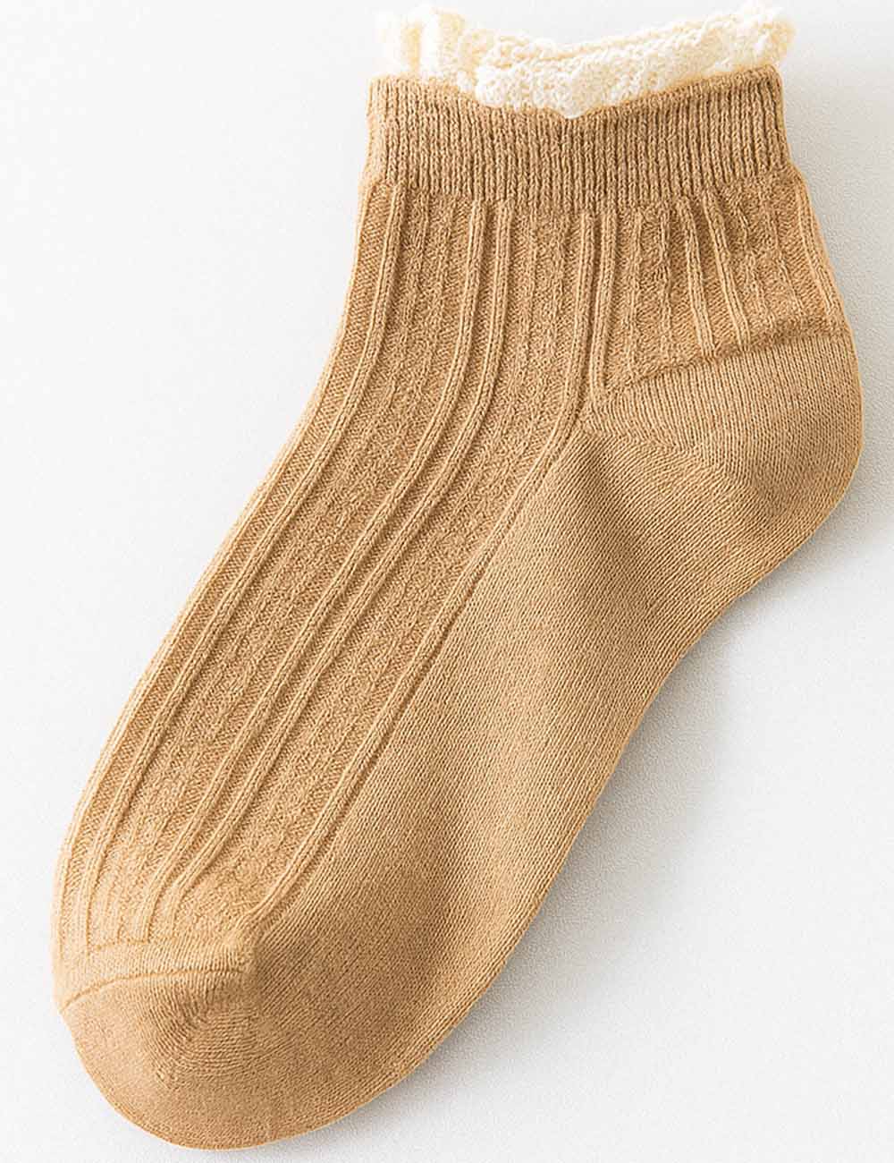 Ladies Lace Trim Ribbed Knit Ankle Crew Socks