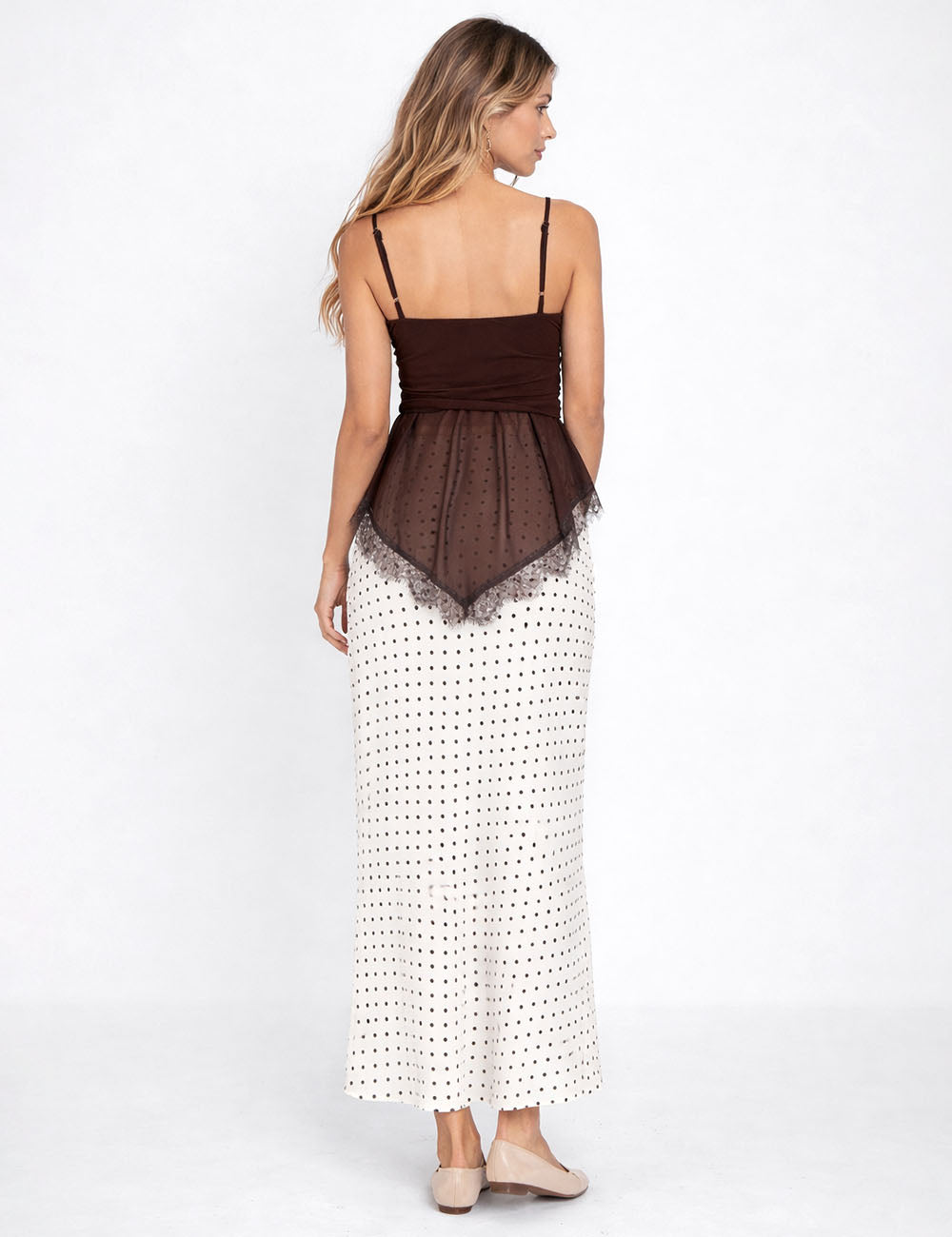 Ladies Chic Polka Dot Color Block Maxi Skirt