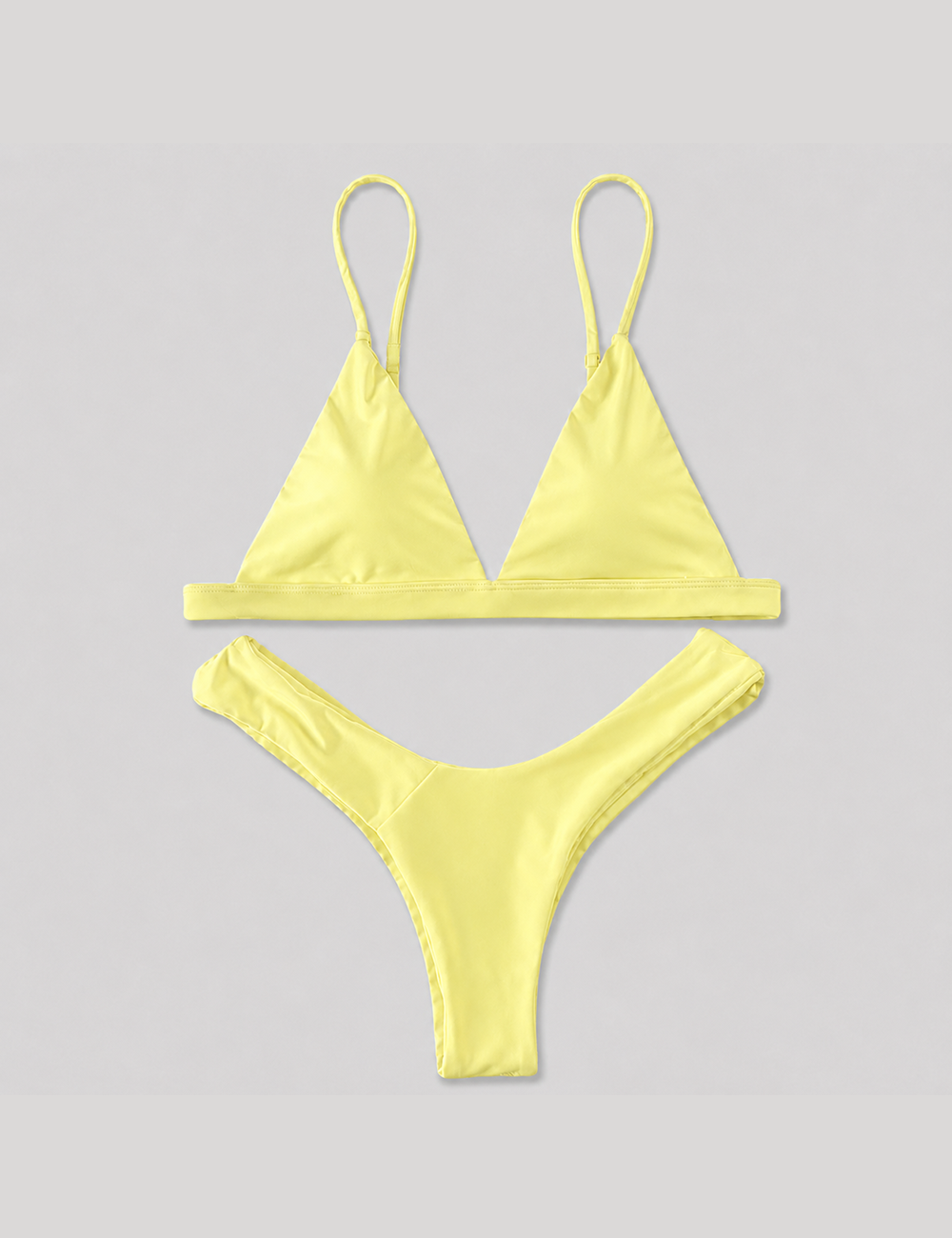 Ladies Solid Color Deep V-Neck Triangle Bikini Set