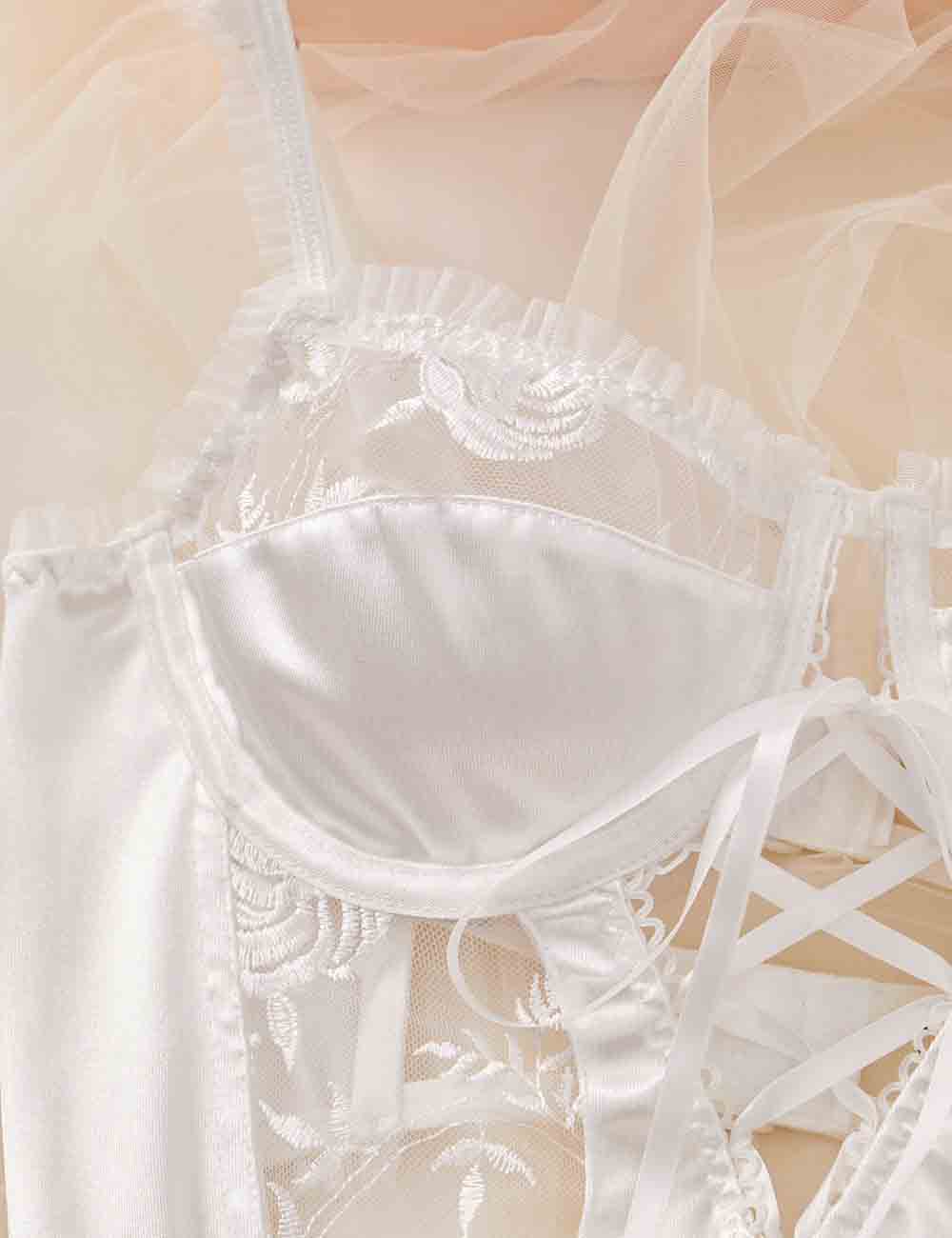 Ladies Floral Embroidery See Through 2PCS Lingerie Set 8HF4256