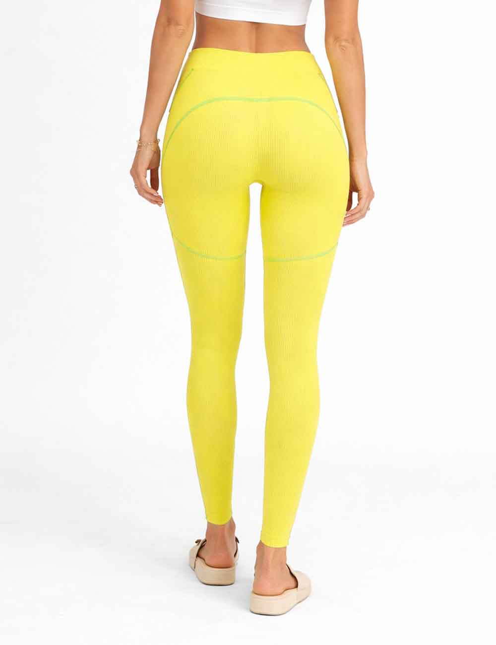 Ladies Ribbed Color Block Elastic Waist Yoga Pants