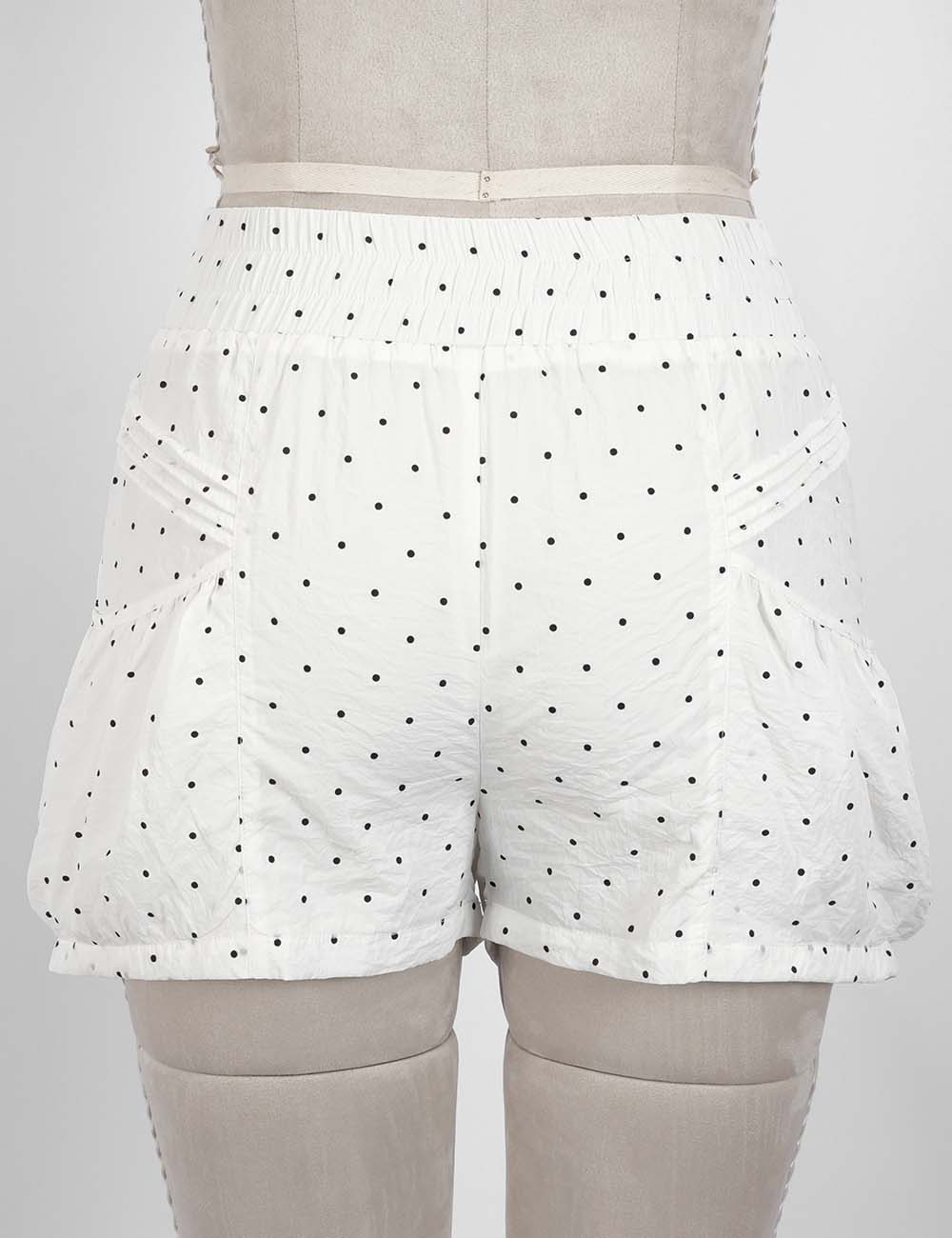 Ladies Polka Dot Elastic Waist Pleated Gathered Bubble Shorts