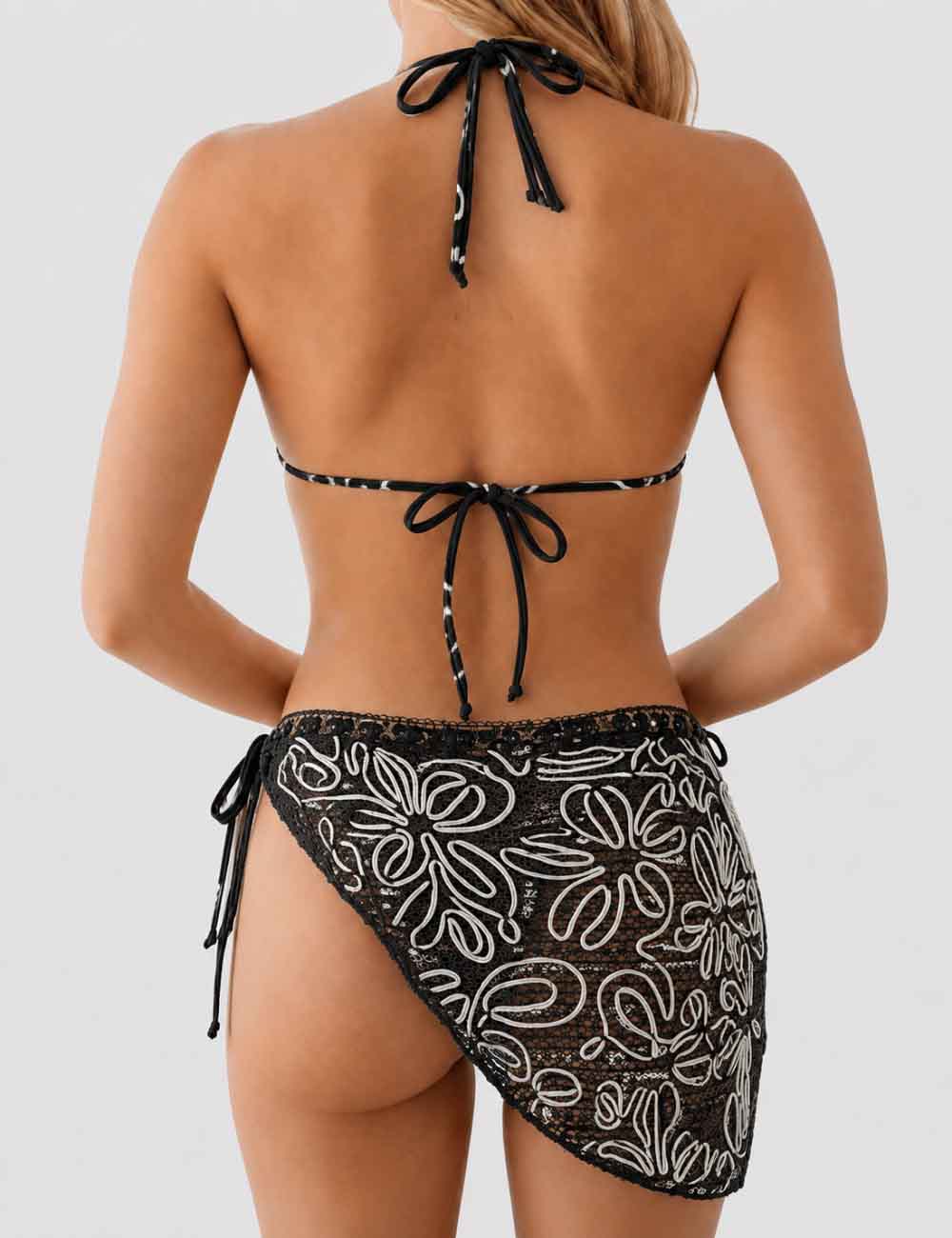 Ladies Crochet Triangle Bikini Set with Wrap Cover Up Skirt