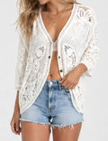 Ladies Crochet Embroidered Kimono Sleeves Cardigan