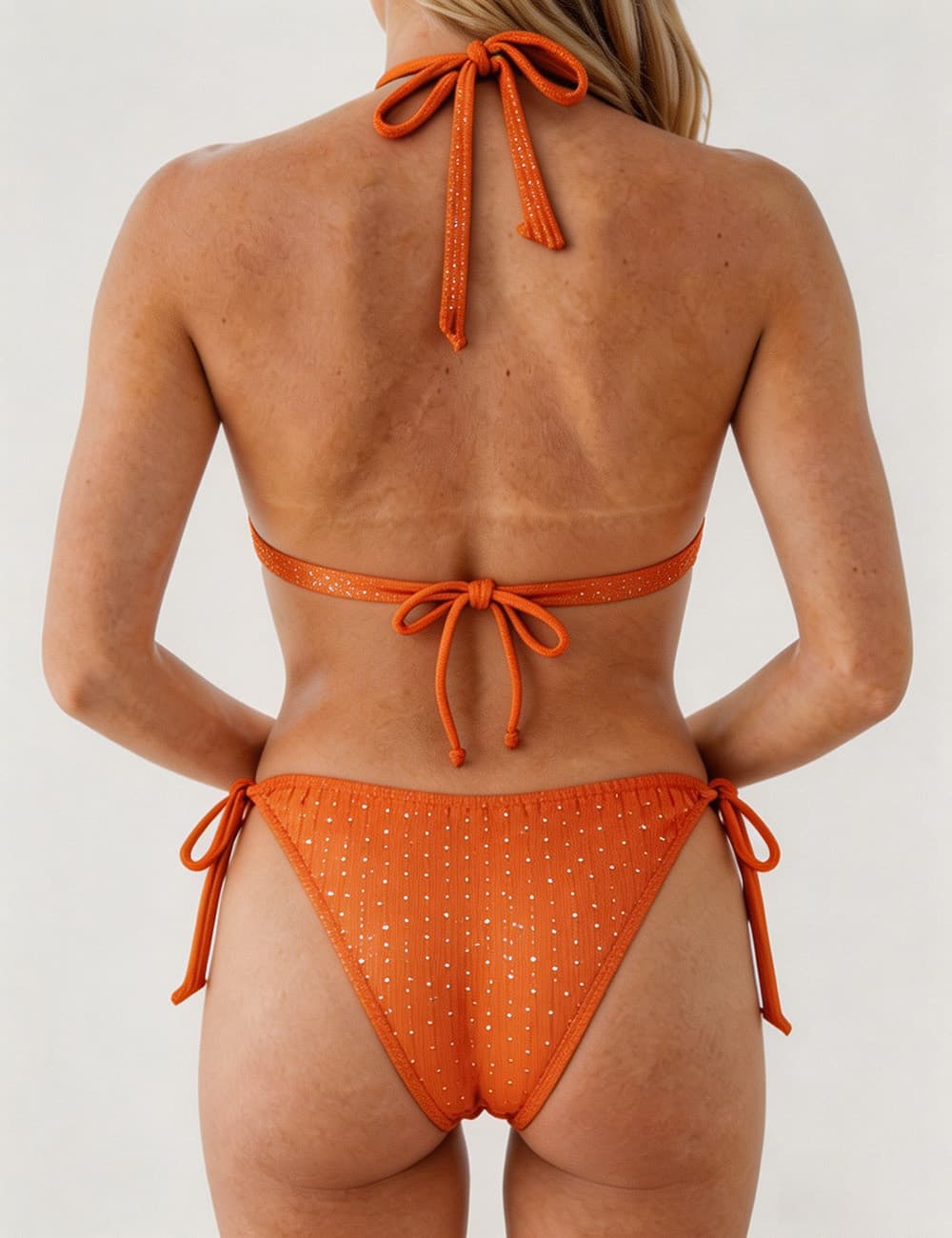 Ladies Solid Color Halter Triangle Bikini Set with Cover Up