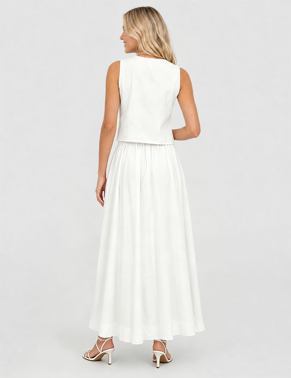 Ladies Chic Sleeveless Button Crop Top & Split Maxi Skirt Matching Set