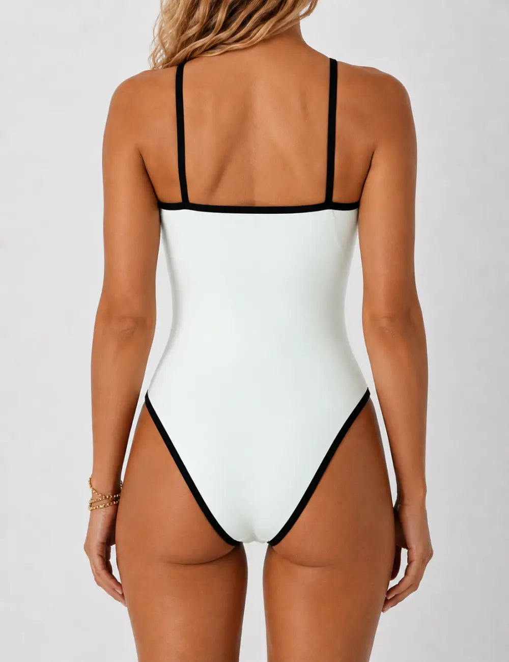Ladies Contrast Trim Design Bandeau Nack One Piece Swimsuit